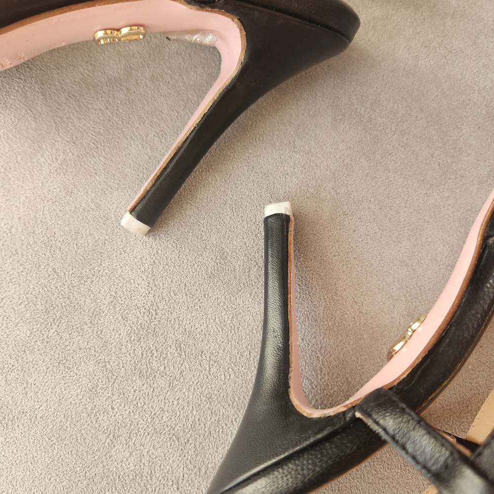 Beautiisoles Slingback Pumps 6.5 Black Leather Petals Flower Pointy Made Italy - Picture 14 of 17